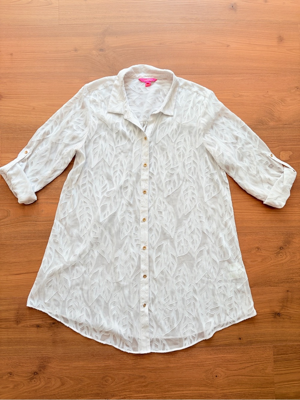 Lilly Pulitzer White Leaf-Textured Button Front Tunic